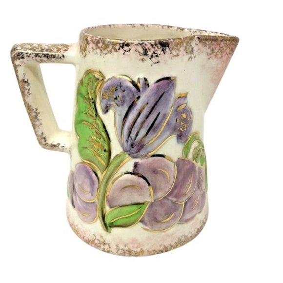 Hand Painted Floral Pitcher Vanity Brush Holder - Picture 1 of 6